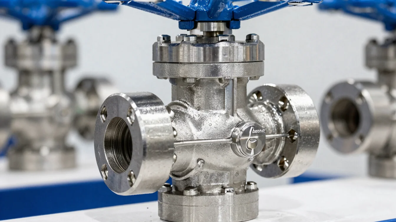 Macro shot of a machined stainless steel butterfly valve flange,