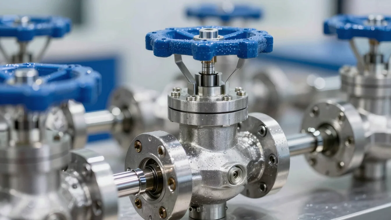 Stainless steel water treatment valve assembly with precision act