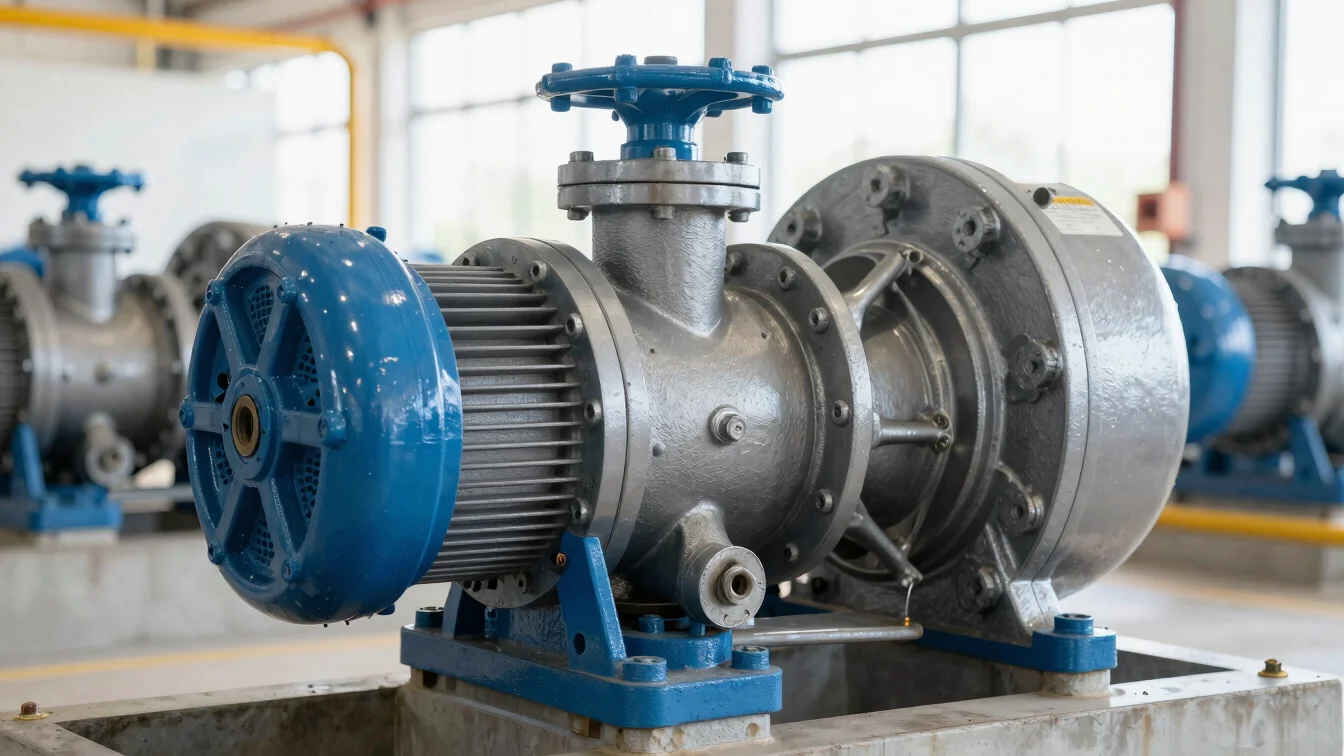 Industrial centrifugal pump housing in a bright municipal intake